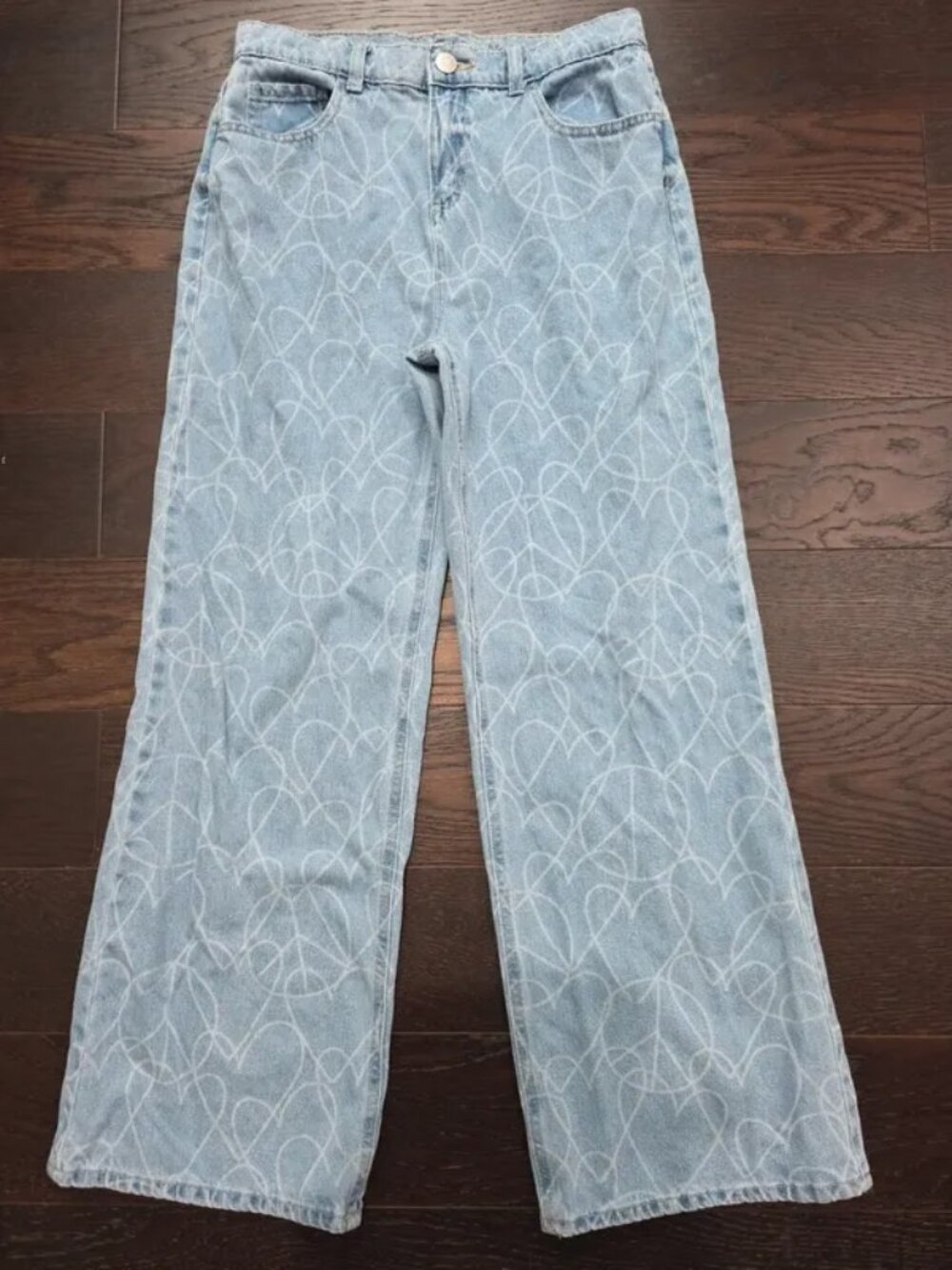 Justice 18 Girls 28" waist love & peace wide leg jeans